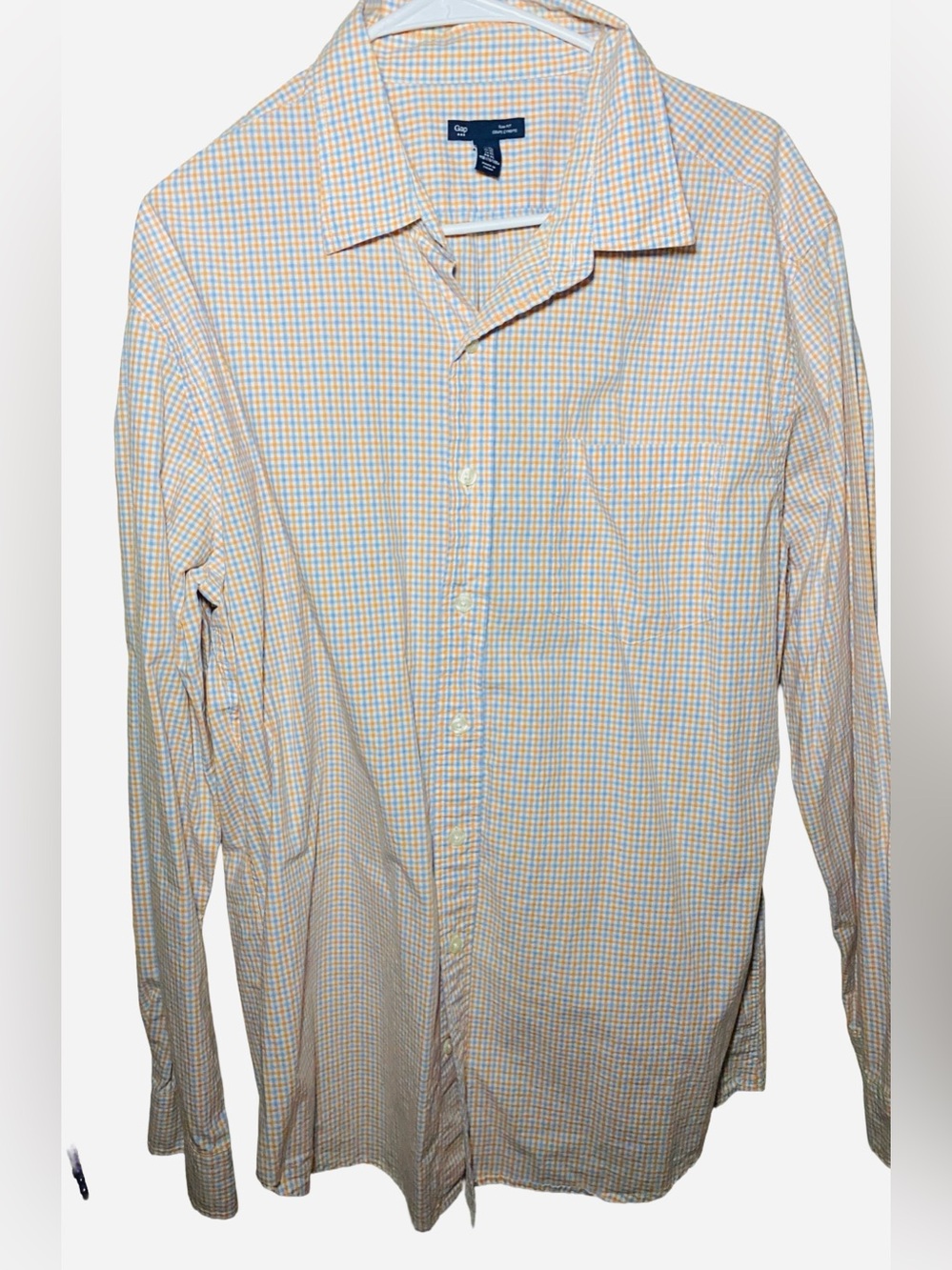 GAP Slim Fit Yellow Blue Gingham Check Long Sleeve Shirt XL